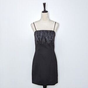 XOXO Vintage 90s Y2K Black Stretch Mini Dress with Silver Sparkles Size 9 Junior